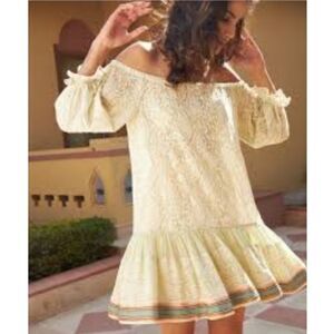 Anthropologie Somi Aisha Paisley Embroidered Chiffon Dress in Lemon Size Small